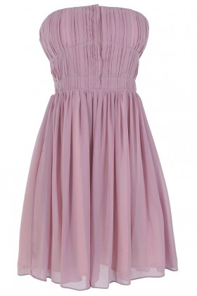 Pleated Strapless Hook and Eye Designer Dress by Minuet in Pale Lavender